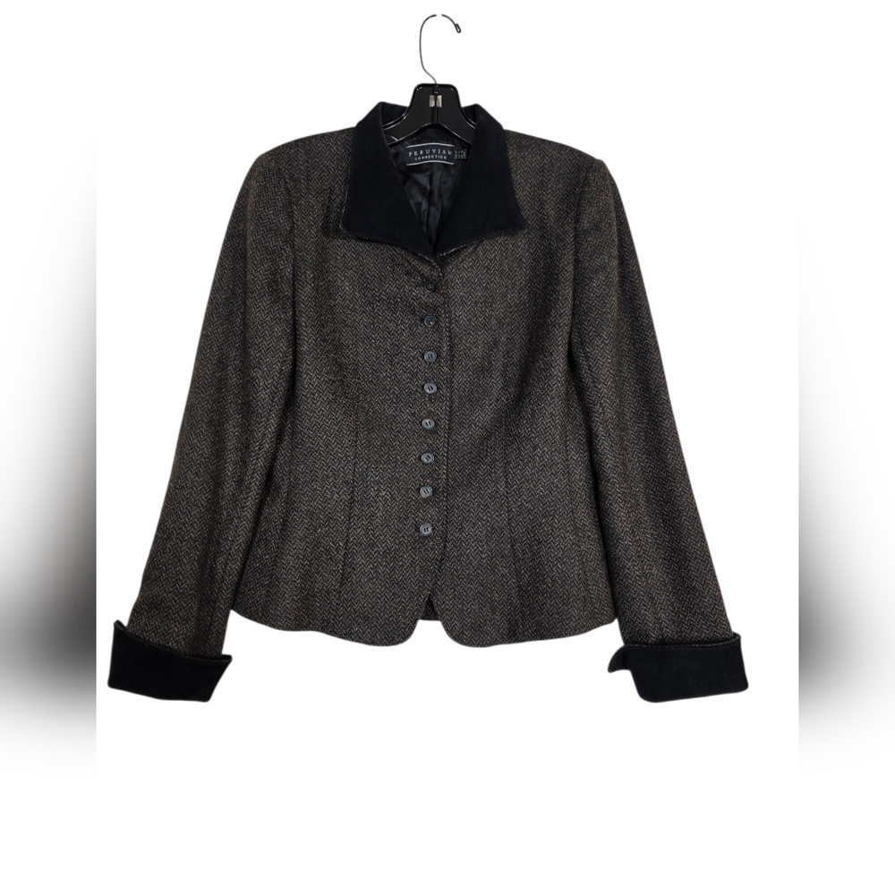 Peruvian Connection Heathcliff Tweed Alpaca Wool Herringbone blazer